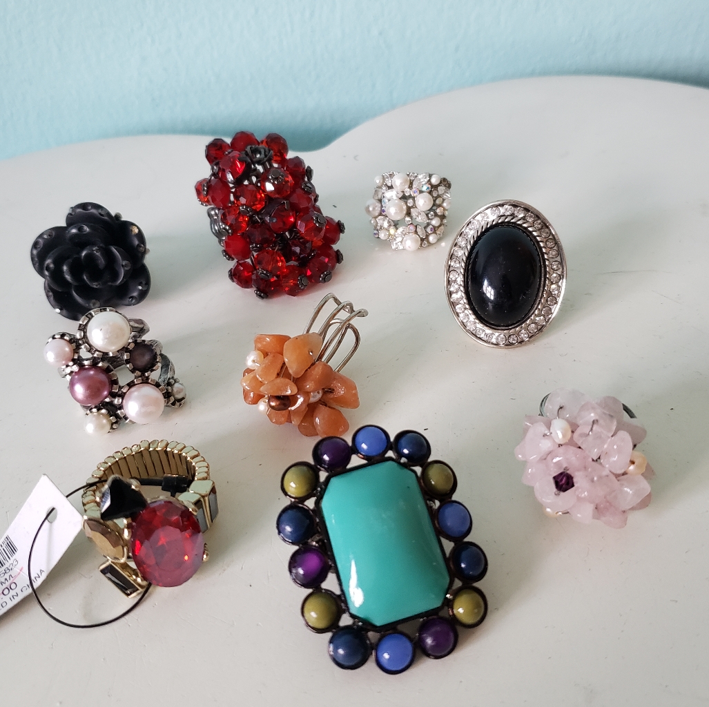 Lot Of Fun Chunky Assorted Multicolored Rings Costume Jewelry